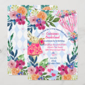 White Rabbit Story Tale Unmerry Birthday Party Inv Kaart (Voorkant / Achterkant)