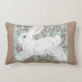 White Rabbit Vines Berries Green, Burlap Pillow Kussen