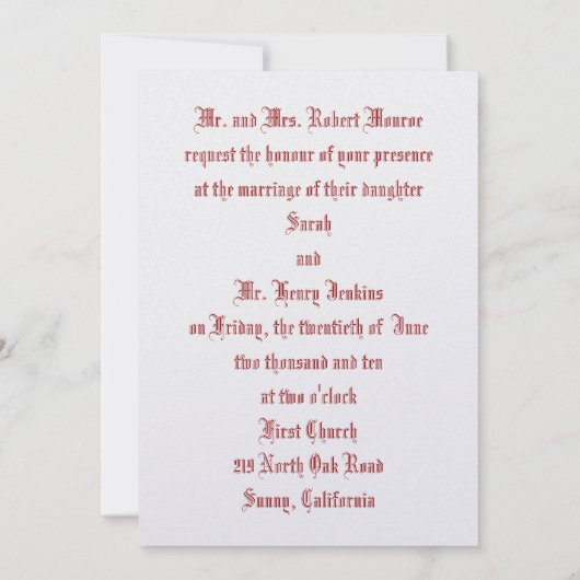 White Rabbit Wedding Invitation Kaart (Achterkant)