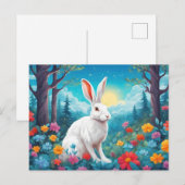 White Rabbit with Forest Flowers Nature Feestdagenkaart (Voorkant / Achterkant)