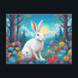 White Rabbit with Forest Flowers Nature  Feestdagenkaart<br><div class="desc">Nature illustration with rabbit,  forest and flowers</div>