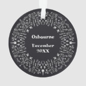 White rabbit with red ribbon on Black Holiday Ornament (achterkant)