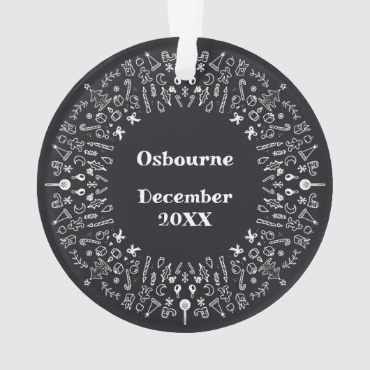 White rabbit with red ribbon on Black Holiday Ornament (achterkant)