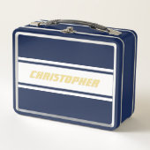 White Racing Stripes Gold Monogram Kinder Jongens  (Voorkant)