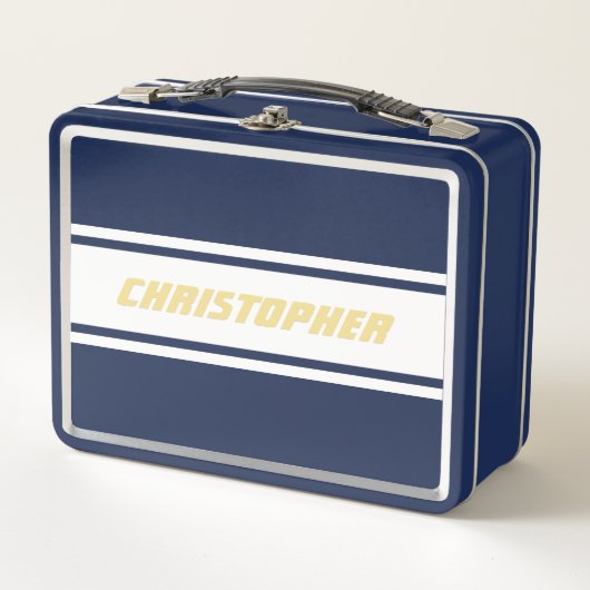 White Racing Stripes Gold Monogram Kinder Jongens  (Voorkant)