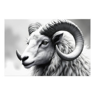 White Ram in zwart en wit Foto Afdruk