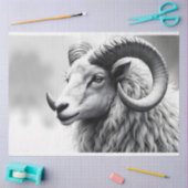 White Ram in zwart en wit Tissuepapier (Craft)