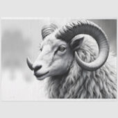 White Ram in zwart en wit Tissuepapier (Voorkant)