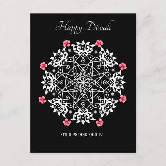 White Rangoli with hibiscus Briefkaart (Voorkant)