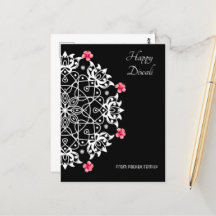 White Rangoli with hibiscus Briefkaart