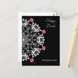 White Rangoli with hibiscus Briefkaart