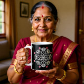 White Rangoli with hibiscus Koffiemok