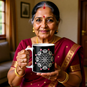 White Rangoli with hibiscus Koffiemok