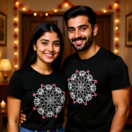 White Rangoli with hibiscus T-shirt