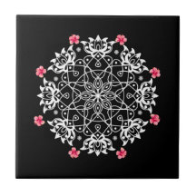 White Rangoli with hibiscus