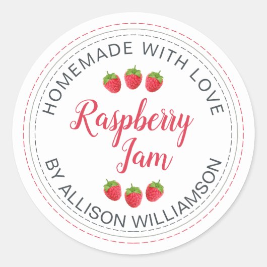 White Raspberry Homemade With Love Jam  Ronde Sticker (Voorkant)