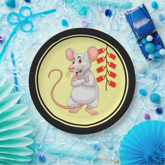 White Rat & Chinese Firecrackers Papieren Bordje (Feest)