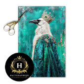 White Raven in Blauwgroen Royal Cloak Decoupage Tissuepapier