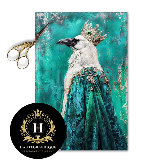 White Raven in Blauwgroen Royal Cloak Decoupage Tissuepapier