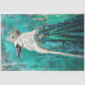 White Raven in Blauwgroen Royal Cloak Decoupage Tissuepapier (Voorkant)