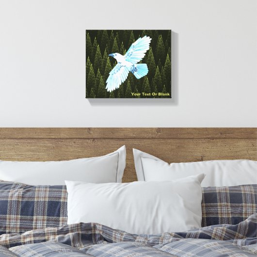 White Raven on Fractal Conifers Canvas Afdruk (Insitu (Slaapkamer))