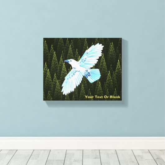 White Raven on Fractal Conifers Canvas Afdruk (Insitu (Houten vloer))