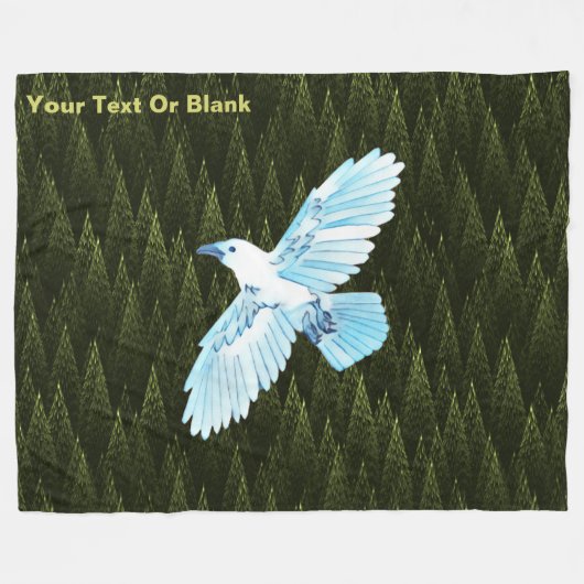 White Raven on Fractal Conifers Fleece Deken (Voorkant (Horizontaal))