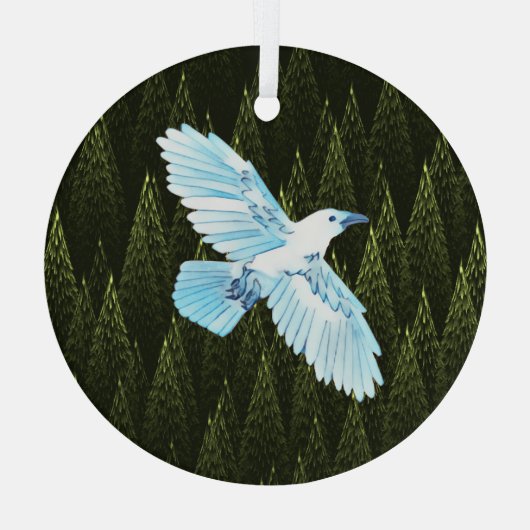 White Raven on Fractal Conifers Glas Ornament (Achterkant)