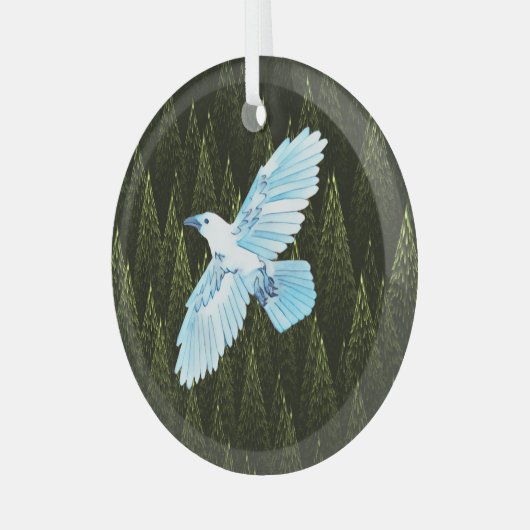 White Raven on Fractal Conifers Glas Ornament (Voorkant links)