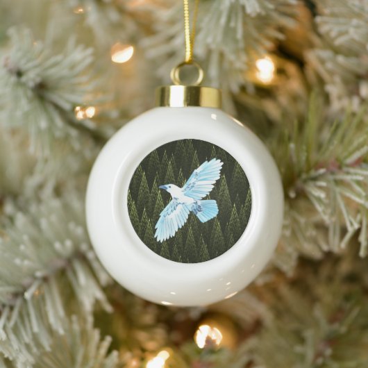White Raven on Fractal Conifers Keramische Bal Ornament (Boom)
