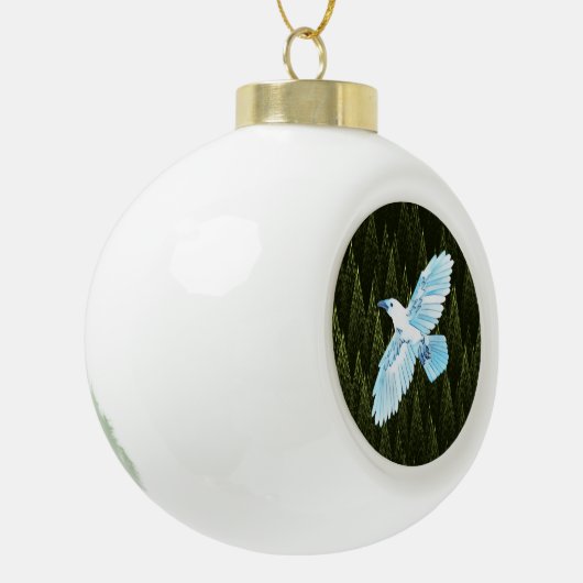 White Raven on Fractal Conifers Keramische Bal Ornament (Links)
