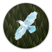 White Raven on Fractal Conifers Keramische Knop (Voorkant)