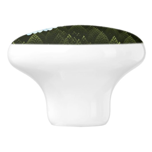 White Raven on Fractal Conifers Keramische Knop (Zijkant)