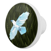 White Raven on Fractal Conifers Keramische Knop (Rechts)