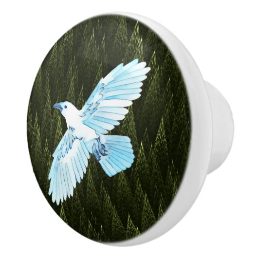 White Raven on Fractal Conifers Keramische Knop (Rechts)
