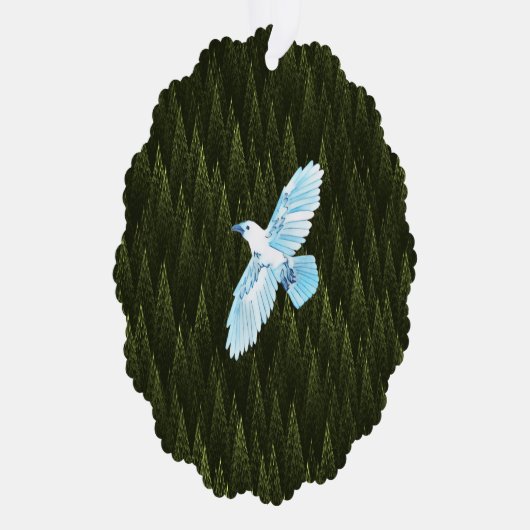 White Raven on Fractal Conifers Ornament Kaart (Rechts)