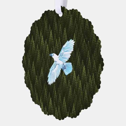 White Raven on Fractal Conifers Ornament Kaart (Links)