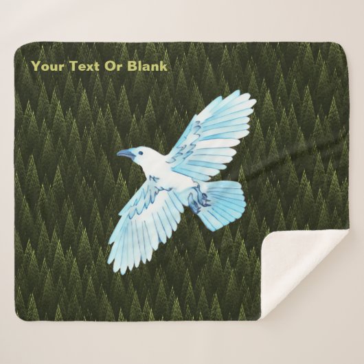White Raven on Fractal Conifers Sherpa Deken (Voorkant (horizontaal))