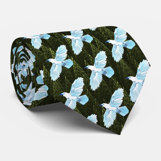 White Raven on Fractal Conifers Stropdas (Opgerold)