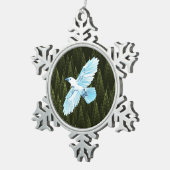 White Raven on Fractal Conifers Tin Sneeuwvlok Ornament (Rechts)