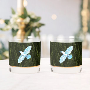 White Raven on Fractal Conifers Whisky Glas