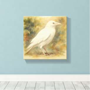 White Raven Watercolor Canvas Afdruk