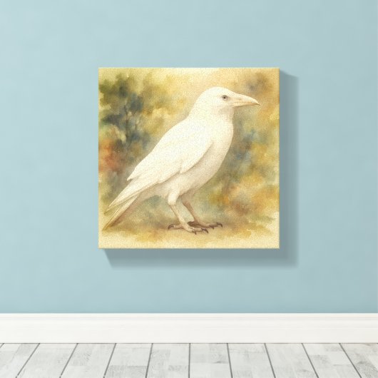 White Raven Watercolor Canvas Afdruk (Insitu (Houten vloer))
