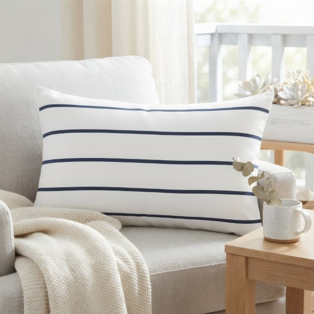 White Rectangular Accent Pillow with Blue Stripes Kussen (Creator heeft geüpload)