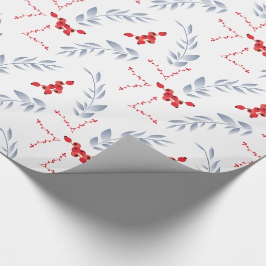 White Red Berries kerstcadeaupapier voor kerstcade Cadeaupapier (Hoek)