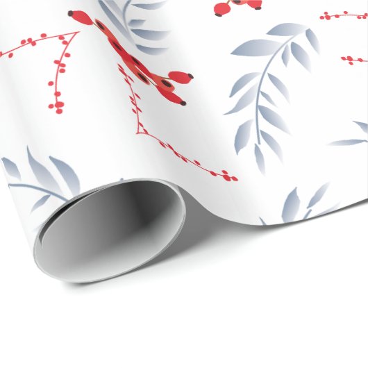 White Red Berries kerstcadeaupapier voor kerstcade Cadeaupapier (Rol Hoek)
