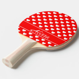 White, Red, Black Hearts Pattern, Name Sjabloon Tafeltennisbatje