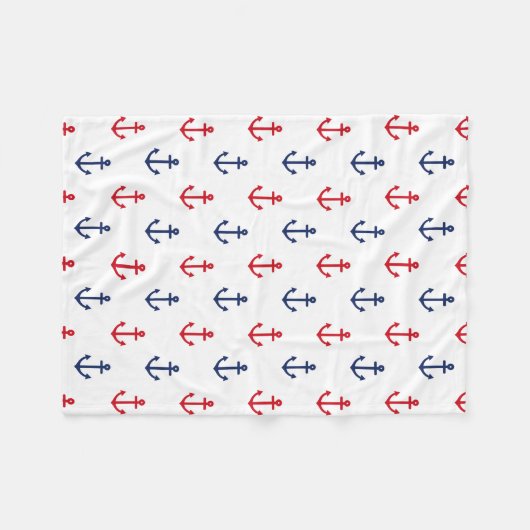 White Red Blue Nautical Anchor Pattern Fleece Deken (Voorkant (Horizontaal))