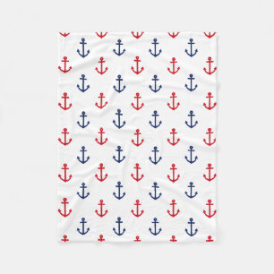 White Red Blue Nautical Anchor Pattern Fleece Deken
