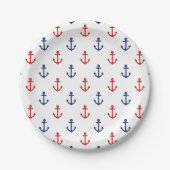 White Red Blue Nautical Anchor Pattern Papieren Bordje (Voorkant)